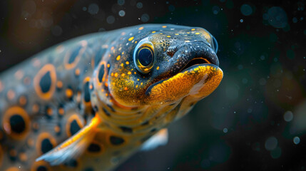 closeup of a Lamprey sitting calmly, hyperrealistic animal photography, copy space for writing