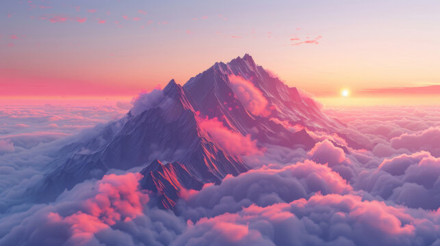 mountains with beautiful sunsets over the clouds, with a clean background