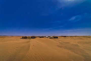 A panoramic sand dune near the desert camp at Mhamid el Ghizlane in Morocco wide
