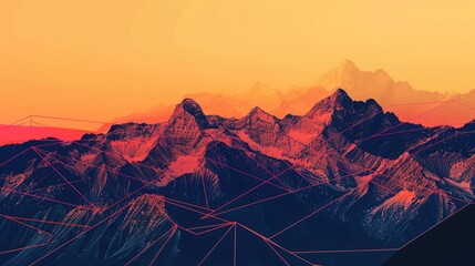 Geometric mountains outlined against a gradient sky