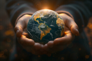 Close up hand of man holding warming earth due to climate change in the world.