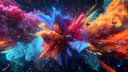 The canvas erupts in a frenzy of colorful explosions creating a stunning visual experience. - obrazy, fototapety, plakaty