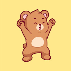 Cute happy bear cartoon vector icon illustration. Flat style animal cartoon logo mascot