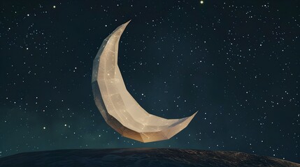 Naklejka na ściany i meble Enchanting Origami Paper Moon Hanging in Starry Night Sky Casting Ethereal Glow on the World Below Generative ai