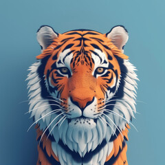 A striking 3D illustration of a tiger with vibrant orange and contrasting icy blue details, symbolizing fierceness and beauty.