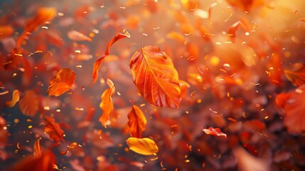 Randomly scattered autumn leaves, soft color background, seasonal theme ,3DCG,high resulution,clean sharp focus