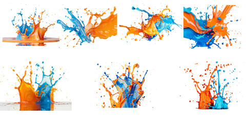 
Colorful paint splash with orange and blue colors on white background