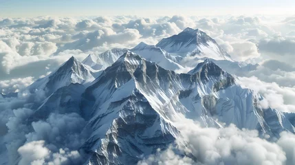 Fotobehang Stunning D Satellite View of Everest Mountain Amidst Winter Snowfall in the Himalayas Generative ai © Mina Nida