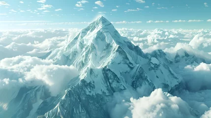 Fotobehang Stunning D Rendered Satellite View of Majestic Everest in Himalayas Amidst Snowfall Generative ai © Mina Nida