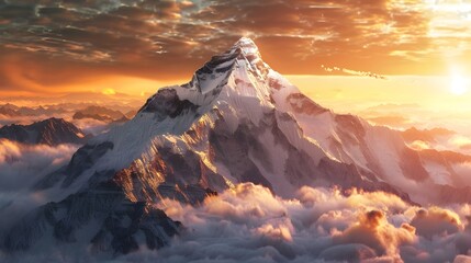 Drama in the Heights A D Satellite View of Mount Everest at Sunset Generative ai