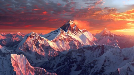 Naklejka premium Dramatic D Satellite View of Mount Everest at Sunset in the Himalayas Generative ai