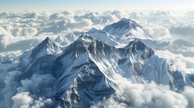 Stunning D Satellite View of Everest Mountain Amidst Winter Snowfall in the Himalayas Generative ai