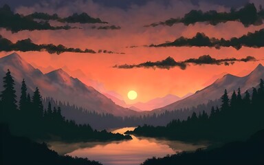 Obraz premium sunset in the mountains