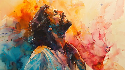 Watercolor painting of Jesus Christ. Portrait of spiritual leader. generative ai - obrazy, fototapety, plakaty