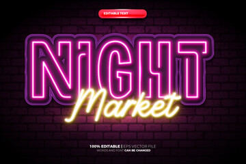 Night Market Neon Light glow editable text effect logo template