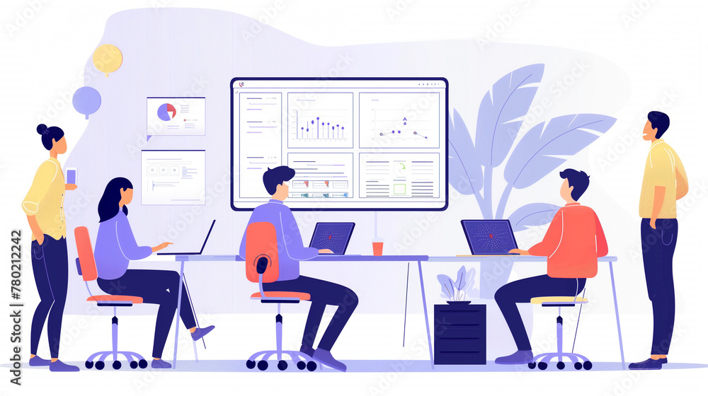 Poster software developers or data scientists working in a team, team work concept
