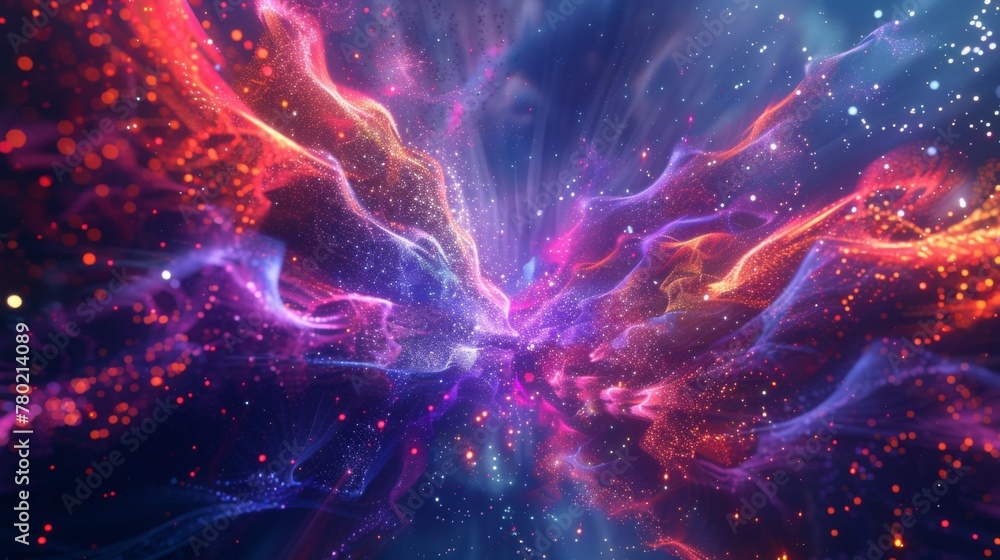 Aufkleber a constantly changing display of neon particle explosions combining to create an otherworldly and me