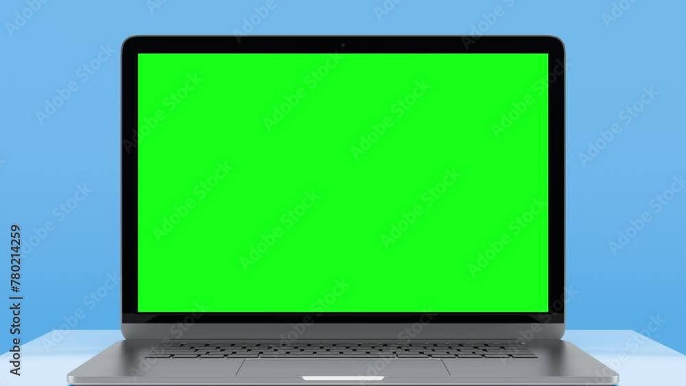 Fototapete laptop computer with green screen for chroma key. zoom in on mock up of working pc with greenscreen 