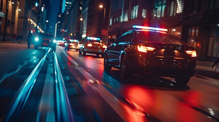 police chase on the criminals streets at night high speed with motion blur photography effect - obrazy, fototapety, plakaty