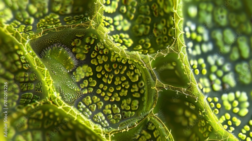 Poster a magnified image of stomata the tiny pores on plant leaves that open and close to allow for gas exc