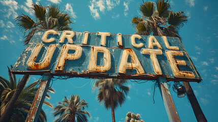 Sign with the words “CRITICAL UPDATE” - breaking news - important message - in the style of famous sign  - obrazy, fototapety, plakaty