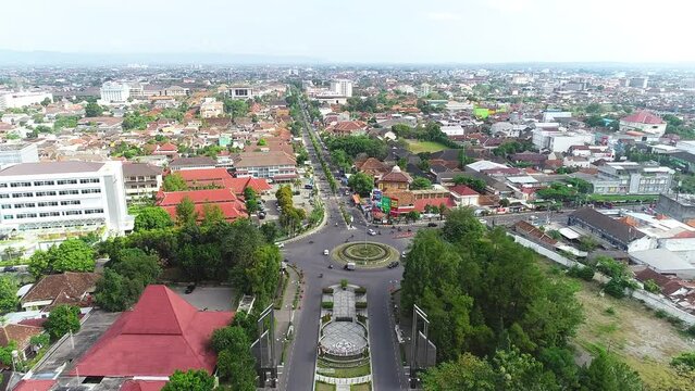 Bundaran UGM Yogyakarta, Aerial View of City With Fountain, Urban Landscape With Iconic Water Feature