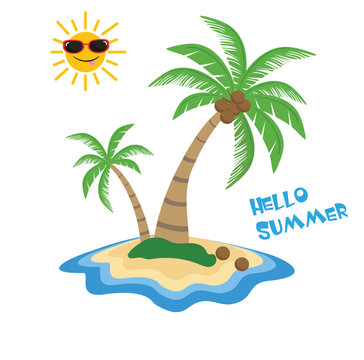 Coconut palm tree vector. Summer element. Hello summer concept. Cartoon flat vector isolated on white background