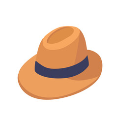 Straw hat. summer hat vector illustration. Summer element. Cartoon flat vector isolated on white background.