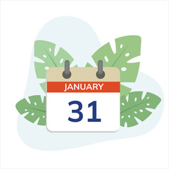 Calendar with Date flat design vector Illustration Icon decorated with leaves for web use for schedule, event, appointment, date.