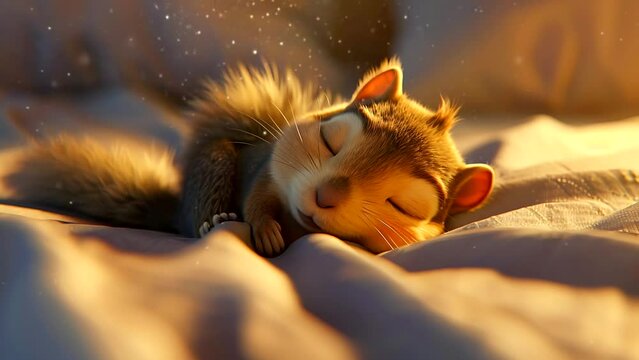 cute baby squirrel sleeping on the bed. Seamless looping 4k time-lapse video animation background