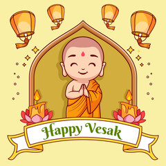 Cute budha for happy vesak day cartoon vector illustration. people religion icon concept isolated.