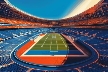 Landscape view of empty American football field  - obrazy, fototapety, plakaty
