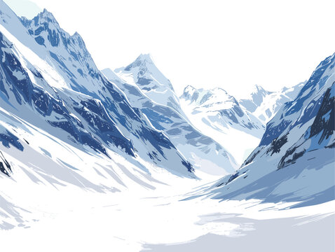white background, Crossing a snowfield on a high mountain pass, in the style of animated illustrations, background, text-based