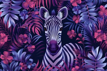Fototapeta premium Zebra illustration surrounded by flowers 