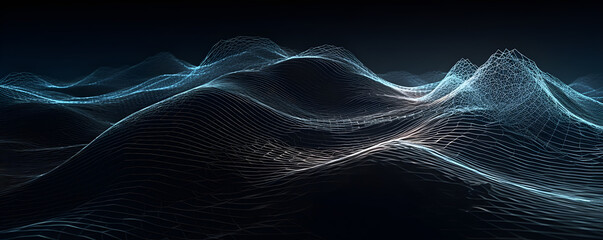 A wave created through interconnected points and lines, customized for use as a desktop screensaver. Careful attention to detail results in an accurate representation of how the elements interact. - obrazy, fototapety, plakaty