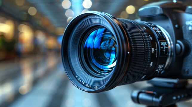 a DSLR camera lens in action, capturing a breathtaking scene, showcasing professional photography techniques