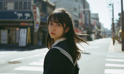 都会を歩く女子高生