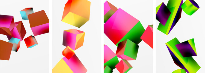 Composition of 3d cubes and other geometric elements background design for wallpaper, business card, cover, poster, banner, brochure, header, website