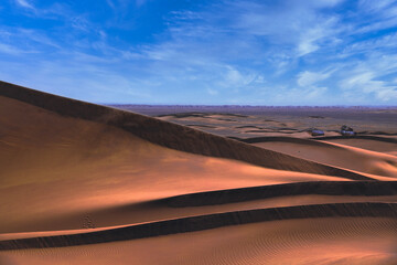 A sand dune of sahara desert at Mhamid el Ghizlane in Morocco telephoto shot