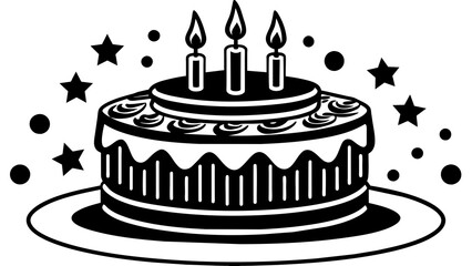 birthday cake with candles, black cake silhouette vector illustration,icon,svg,candles characters,Holiday t shirt,Hand drawn trendy Vector illustration,cake with candles on a white background