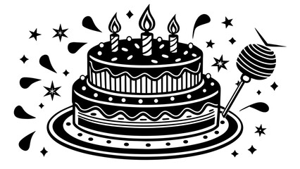 birthday cake with candles, black cake silhouette vector illustration,icon,svg,candles characters,Holiday t shirt,Hand drawn trendy Vector illustration,cake with candles on a white background