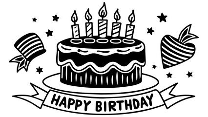 birthday cake with candles, black cake silhouette vector illustration,icon,svg,candles characters,Holiday t shirt,Hand drawn trendy Vector illustration,cake with candles on a white background