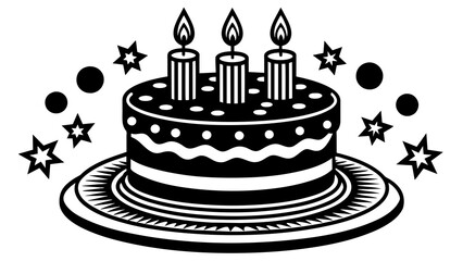 birthday cake with candles, black cake silhouette vector illustration,icon,svg,candles characters,Holiday t shirt,Hand drawn trendy Vector illustration,cake with candles on a white background