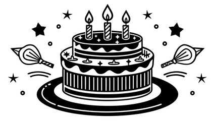 birthday cake with candles, black cake silhouette vector illustration,icon,svg,candles characters,Holiday t shirt,Hand drawn trendy Vector illustration,cake with candles on a white background