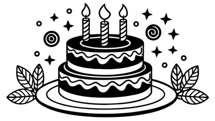 birthday cake with candles, black cake silhouette vector illustration,icon,svg,candles characters,Holiday t shirt,Hand drawn trendy Vector illustration,cake with candles on a white background