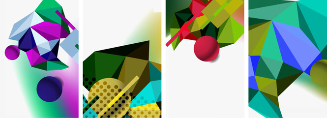 Set of geometric abstract composition with spheres and triangles. Vector illustration For Wallpaper, Banner, Background, Card, Book Illustration, landing page