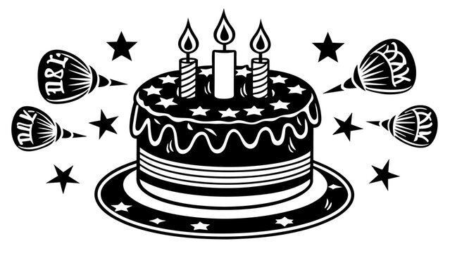 birthday cake with candles, black cake silhouette vector illustration,icon,svg,candles characters,Holiday t shirt,Hand drawn trendy Vector illustration,cake with candles on a white background