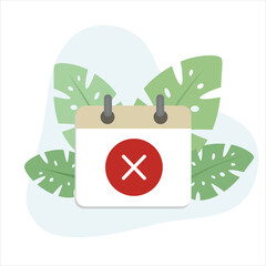 Calendar delete design vector Illustration Icon decorated with leaves for web use for calendar, event, planning, organization, event.