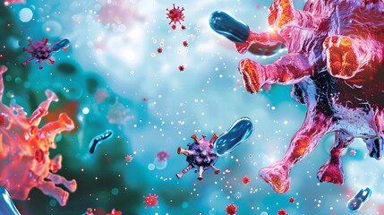 view of vibrant viruses intermingling with cellular elements