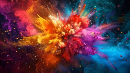 A burst of thermal energy transforms into a stunning abstract explosion of vivid colors. - obrazy, fototapety, plakaty